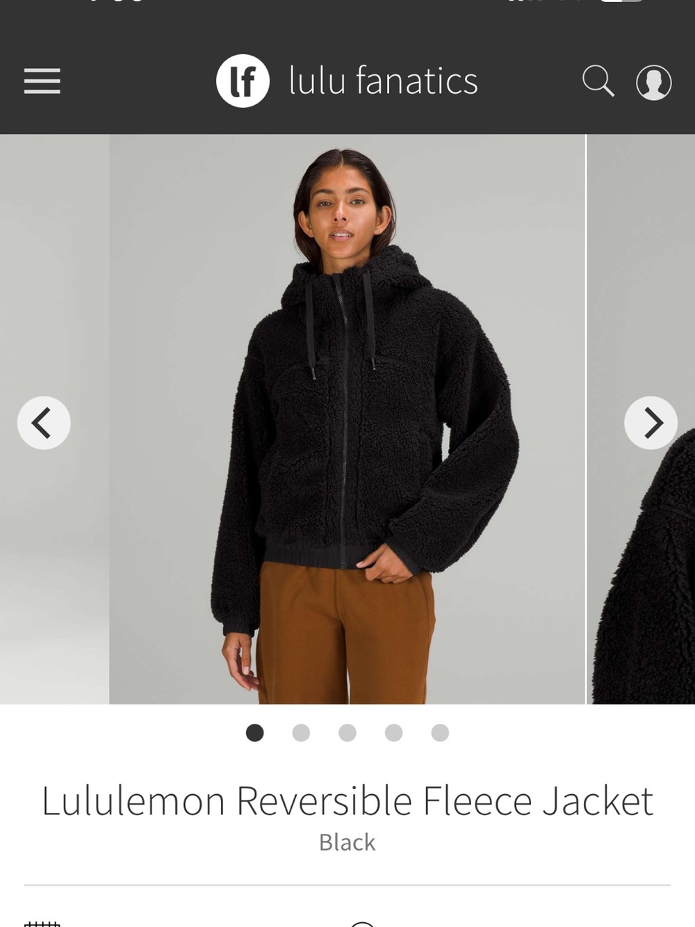lululemon athletica Black Reversible Teddy Fleece Jacket